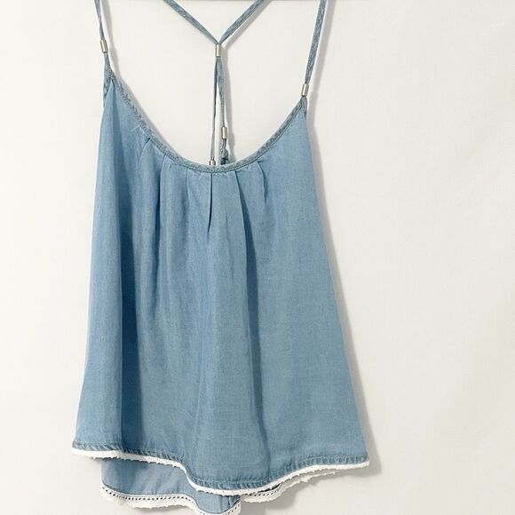 🟢Life in Progress Blue Denim Spaghetti Strap Top Size XS - Picture 2 of 7